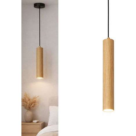 Suspension tube moderne réglable aluminium effet bois Ø40 cm GU10