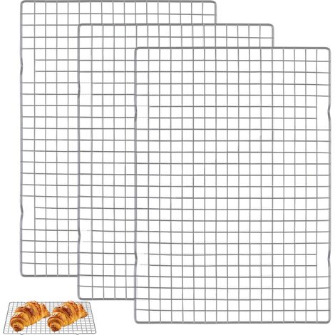 Lot de 3 Grille Patisserie, 40,5x25,4cm Acier Inoxydable, Maille 1,3cm Circulation Air, Lavable Lave-vaisselle, Pour Gâteaux Biscuits Viandes (1/5)