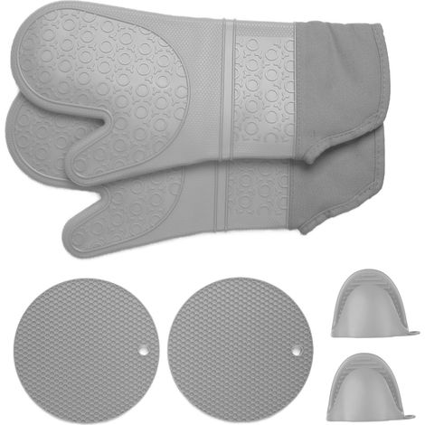 Gants isolants en silicone épais, anti-brûlures, pour barbecue, four à micro-ondes et cuisine (gris) (1/5)