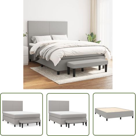 The Living Store Sommier à lattes de lit avec matelas Gris clair 140x190cm Tissu - Lit Plateforme - Lit Double - Matelas Ressorts Ensachés - Têtière Ajustable - Banc Rangement (1/5)