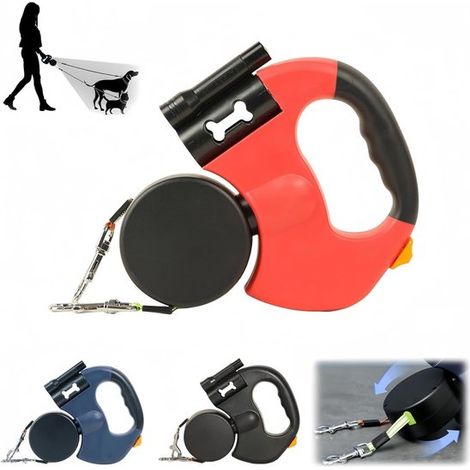 Guinzaglio retrattile per cani a doppia sezione da 3 metri con porta sacchetti per escrementi (nero), cinturino anti-groviglio a 360°. (1/5)
