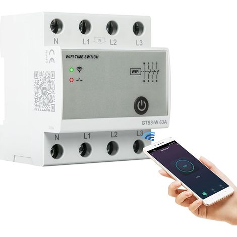 Commutateur WIFI Interrupteur Connecté WiFi Time Switch Smart Home Télécommande AC220V 4P 63A Disjoncteurs (1/5)