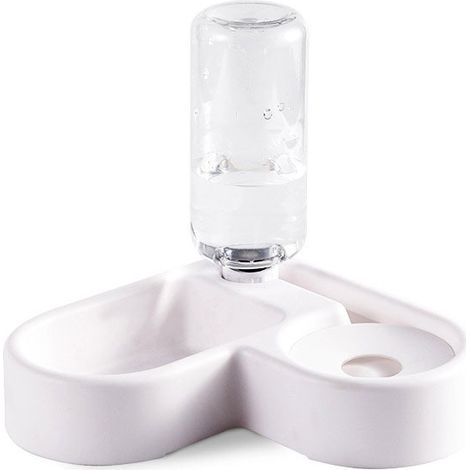 Distributeur d'eau automatique 2 en 1 pour animaux de compagnie, abreuvoir résistant aux éclaboussures et mangeoire sèche pour chat/chien, gamelle pour animaux de compagnie (blanc) (1/5)