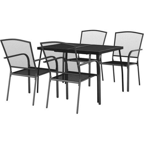 vidaXL Gartenmöbel Set 3-TLG. Tisch 2 Stühle Anthrazit Stahl (1/5)