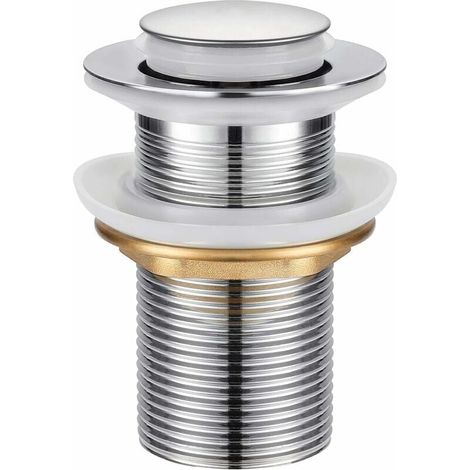 Bonde de Lavabo,Universel Bonde Pop-up sans Trop-plein Bonde de Vidage Automatique avec Bouchon de Vidange sans Tirette à Clapet Push Open en Inox Chromée pour Lavabo Salle de Bain FOREHILL (1/4)