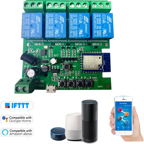 Tuya WiFi+BT 433MHz Smart-Fernbedienung, drahtloses Schaltermodul, universell, 4 Kanäle, DC 5V, WLAN-Schalter, Timer, Fernbedienung per Smartphone-App, unterstützt Alexa-Sprachsteuerung für Smart Home (1/5)