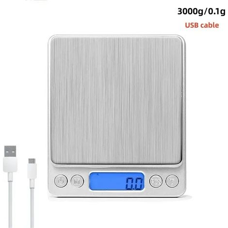 Balance de cuisine numérique (3 kg 0,1 g USB) - Mini balance de poche de précision pour bijoux et aliments - Poids - Barre de lessive