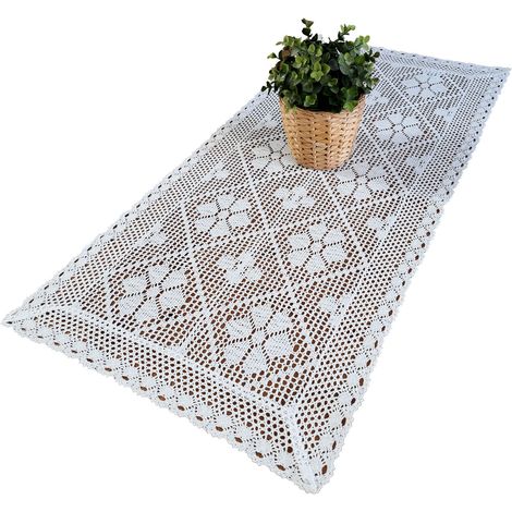 Camino de mesa de ganchillo blanco algodón 50/100, tapete de ganchillo blanco encaje (1/5)