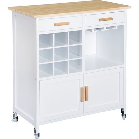 Meuble de cuisine sur roulettes en bambou avec range-bouteilles et porte-verres, 76 x 40 x 88 cm (1/5)