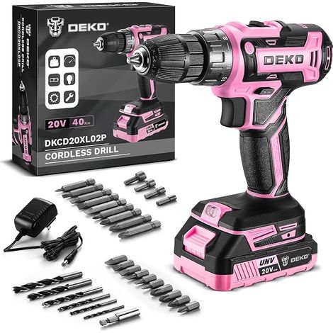 Cordless Electric Drill:20V Pink Cordless Drill Drills with Battery and Charger 20V Drill Driver Kit