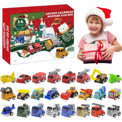 Andere Weihnachtsdekorationen – Adventskalender für Kinder – Countdown-Kalender für Kinder – 24-Tage-Countdown-Kalender – Geschenkbox mit 24 Mini-Rückziehfahrzeugen – Weihnachtsgeschenke