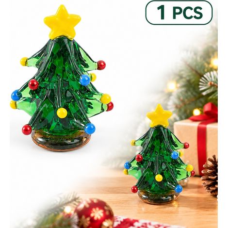 1 Pièce, Couleur Jaune, Figurine Miniature en Verre Artisanal Sapin de Noël, pour Bureau, Maison, Fêtes (1/5)