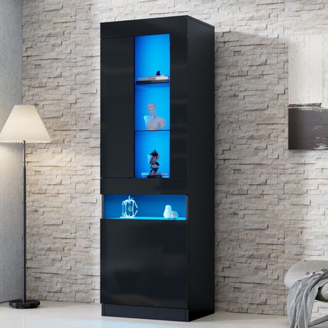 Vetrina LED con ripiani in vetro 50 x 40 x 180 cm nera DESVIAE (1/5)