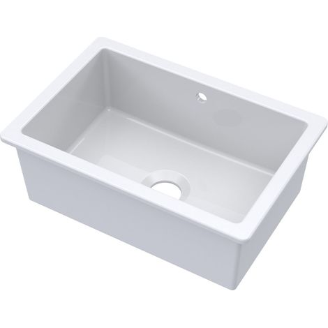 Fireclay Single Bowl Square Undermount Kitchen Sink, Central Waste & Overflow, 711mm - White
