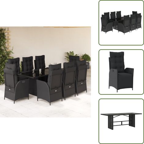 Cuscini da seduta - vidaXL Set da Pranzo da Giardino 9 pz con Cuscini Nero in Polyrattan - Cuscini per schienale