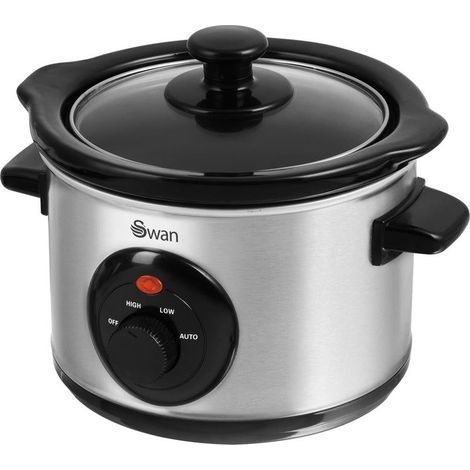 Swan SF17010N 1.5 Litre Round Stainless Steel Slow Cooker with 3 Cooking Settings, 120W, Silver (1/5)