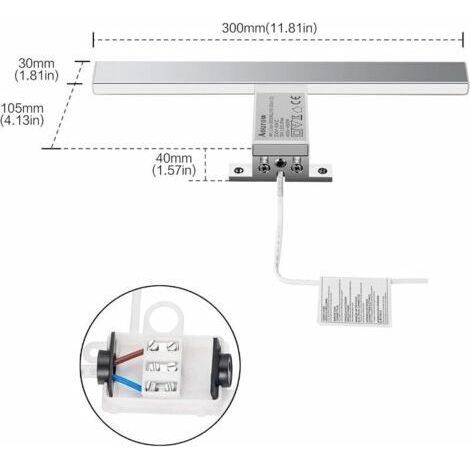 Lampe Miroir Salle de Bain LED 5W 230V 500lm,IP44 Etanche 30cm Pince Luminaire Salle de Bain,Blanc Neutre 4000K,Pas de Stroboscope Eclairage,Acier Inoxydable Anti-buée Ampoule de Miroir,300mm