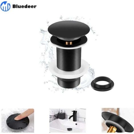 Bonde Pop Up Noire pour Lavabo – Sans Trop-Plein, Universelle, Automatique pour Vasque à Poser (Bluedeer)-Crezuo (1/4)
