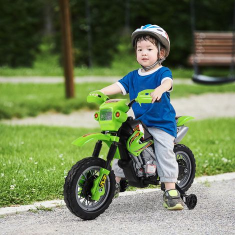 Moto électrique pour enfants de 3 ans et plus - 102 x 53 x 66 cm - vitesse batterie 6V 2,5 km/h - moto électrique de croix avec roues - vert