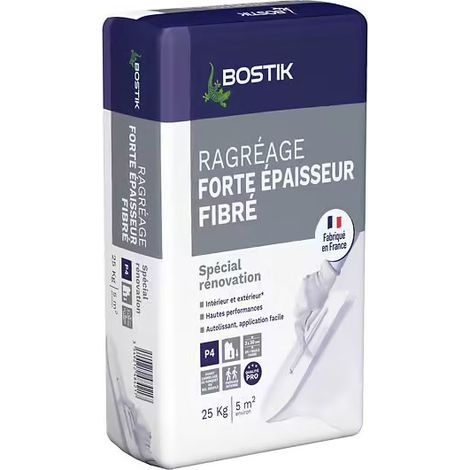 Bostik – Ragréage autolissant fibré 25 kg – Forte épaisseur pour sols intérieurs – Finition lisse professionnelle – Recouvrable peinture ou carrelage