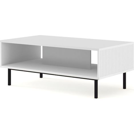 Table basse Blanc Mat 90x60x45 RAVI B FILET Pied Cadré noir