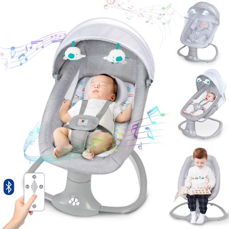 Balancelle Bébé Électrique 3 en 1 avec Télécommande - Transat balancelle 5 Vitesses de Balancement - Bluetooth Musique - Gris (1/5)