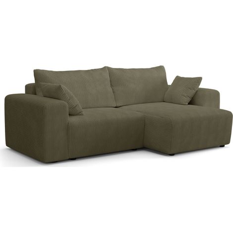 Canapé d'angle convertible - 4 places - BOBO - Velours côtelé Vert - 244 x 138 x 86 cm (1/3)