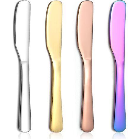 4-teiliges Buttermesser-Set, Buttermesser aus Edelstahl mit Titan-Gold-Beschichtung, farbenfroher, roségoldener Butterstreicher für den privaten und gewerblichen Gebrauch. Spülmaschinenfest. (1/5)