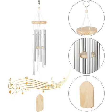 Carillon à vent 6 tubes en aluminium design moderne résistant aux intempéries, décoration pour jardin et balcon extérieur (1/4)
