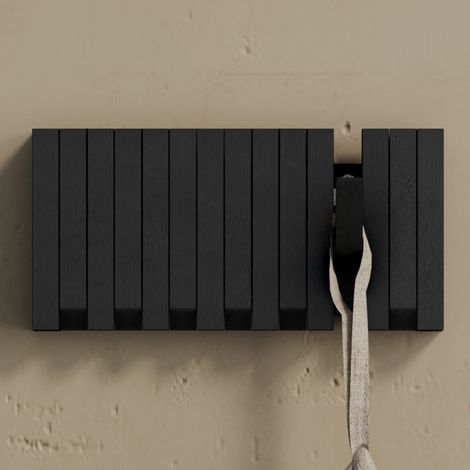 doporro Garderobenhaken, Kleiderhaken Wand mit 7 Haken für Jacken, Garderobenleiste für Flur und Garderobe, moderne Wandgarderobe aus Holz, Matt Schwarz (1/5)