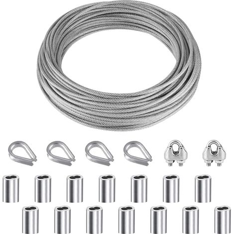Hanging Kit with 10M Stainless Steel Rope, 2mm Nylon Coated Metal Cable, M2 Clips, Aluminum Lugs and Crimp Sleeves (1/5)