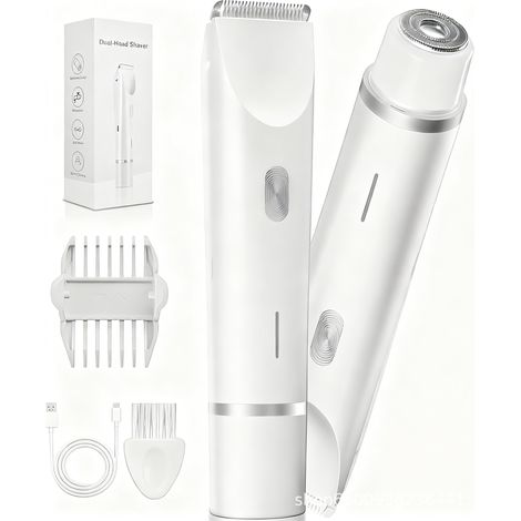 Tondeuse Épilateur Double Tête pour Femme - Rasoir Étanche pour Zones Intimes et Maillot – 2 Têtes Incluses Hypoallergénique, Sans Douleur et Utilisation Sous l’eau IPX7