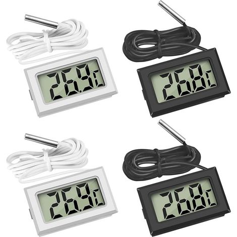 4x thermomètre numérique LCD moniteur de température avec sonde externe pour réfrigérateur congélateur réfrigérateur Aquarium (2x noir 2x blanc) (1/5)
