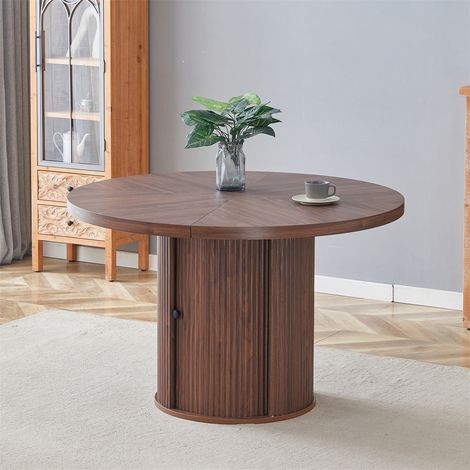 Table a manger - 115x115x74cm - table ronde de salle a manger scandinave avec coffre de rangement pour 4 a 6 personnes - Noyer (1/5)