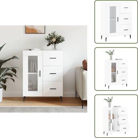 Sideboard Hochglanz-Weiß 69,5x34x90 cm Holzwerkstoff - Schreibtisch - Wohnzimmermöbel - Sideboard - Regal - Aufbewahrung (1/5)
