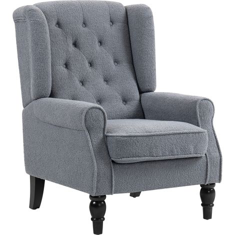 HOMCOM Accent Armchair Home Furniture Retro Tufted Club Fabric Grey (1/5)