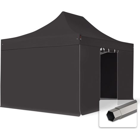 TOOLPORT 3x4.5 m PVC 800 Pop up gazebo party tent PREMIUM Steel 40 mm, incl. Sidewalls, fire resistant, black