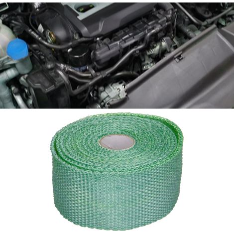 Bande de fibre de verre de 5 m transformée en bande isolante thermique de type banane, bande isolante thermique pour tuyau d'échappement, 6 colliers de serrage en acier, vert (1/5)