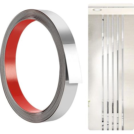Moulures décoratives autocollantes acier inoxydable 20mmx5m Bandes décoratives argentées Effet miroir toilettes bord carrelage mur plinthe sol argent (1/5)
