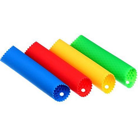 Lot de 4 éplucheurs d'ail en silicone, tubes à éplucher l'ail, ustensiles de cuisine, rouge, jaune, vert et bleu (1/5)