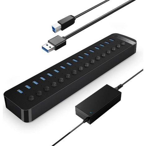 Hub USB 3.0 Alimenté 16 Ports 78W Multi USB Hub, Aluminium Commutateurs Individuels et 12V/6.5A Adaptateur Alimentation avec Desktop Computer, PC, iMac, Mobile HDD, Flash-Laufwerk, aufladeniPad (1/5)