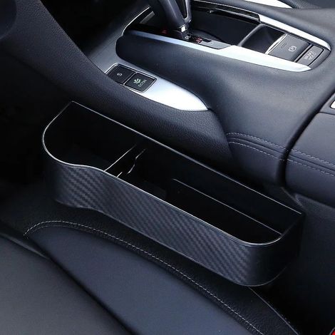 (Noir - Côté gauche) Accessoires auto : porte-gobelet, boîte de rangement, organiseur, combleur d'espace entre les sièges, intérieur de coffre en fibre de carbone (1/5)