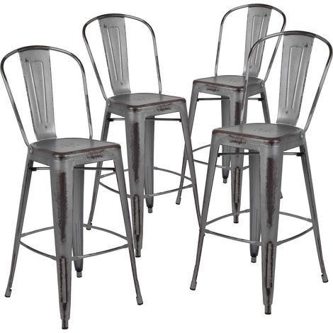Tabouret de Bar en métal 4 Pack Gris argenté (1/5)