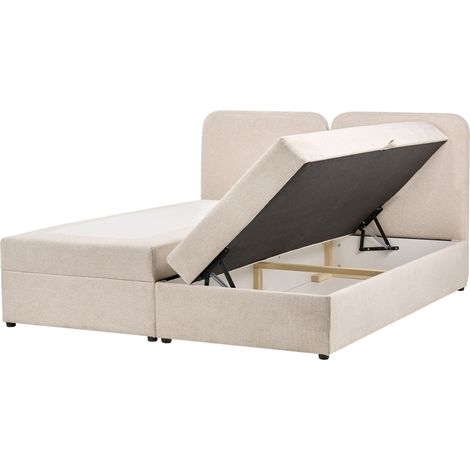 Divan Bed with Storage Light Beige Fabric Upholstery EU Super King Size 6ft Lift Up Ottoman Headboard Water-Repellent CHANCELLOR