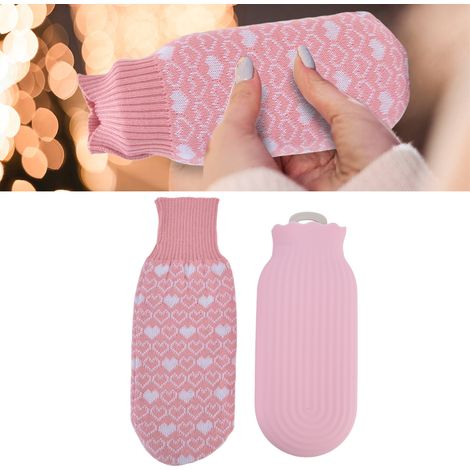 Multifunktionale Silikon-Wärmflasche [550 ml] mit Wollbezug, Rosa, für Büro und Zuhause (1/5)