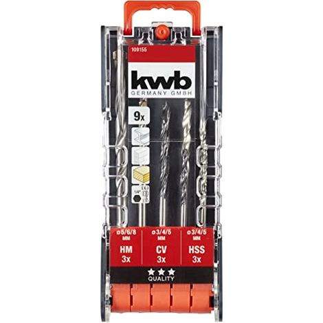 kwb 109155 HSS Kit punte 9 parti 3 mm, 4 mm, 5 mm, 6 mm, 8 mm 1/4 (6.3 mm) 9 pz. (1/4)