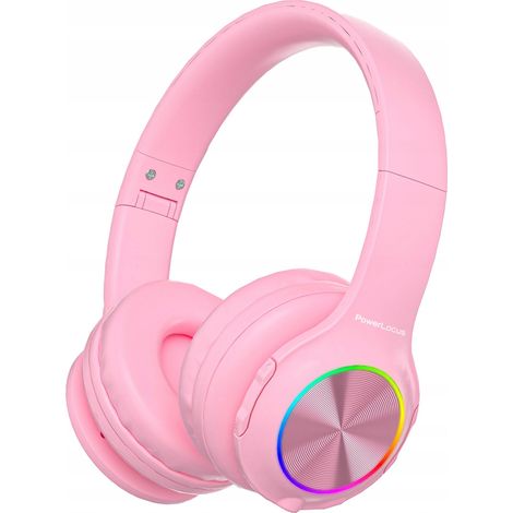 PowerLocus kabellose Bluetooth-Kopfhörer mit rosa Karomuster für Kinder mit LED-Beleuchtung (1/5)