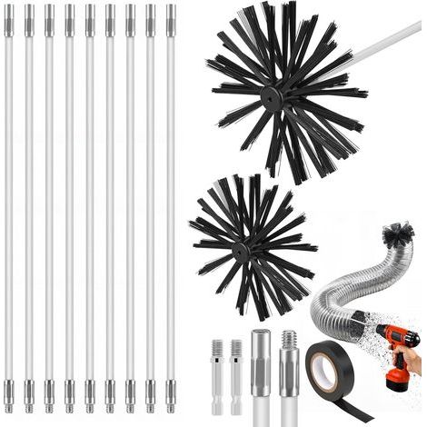 Kaminbürsten-Set mit 9 Nylonstangen (410 mm) und 2 Bürstenköpfen (150 mm) für Ofen- und Trocknerabzüge (1/5)
