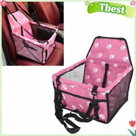 Cage de transport pour animaux - TBEST - Modèle standard - Rose (empreinte de patte) - Tissu Oxford lavable - Fixation appuie-tête (1/5)