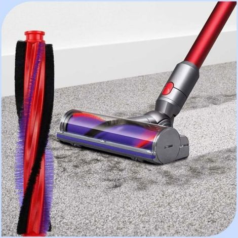 Brosse pour Dyson – V6 DC59 DC62 SV03 – 18,5 cm – Rouge avec poils noirs et violets – Pour sols durs et poils d’animaux (1/4)